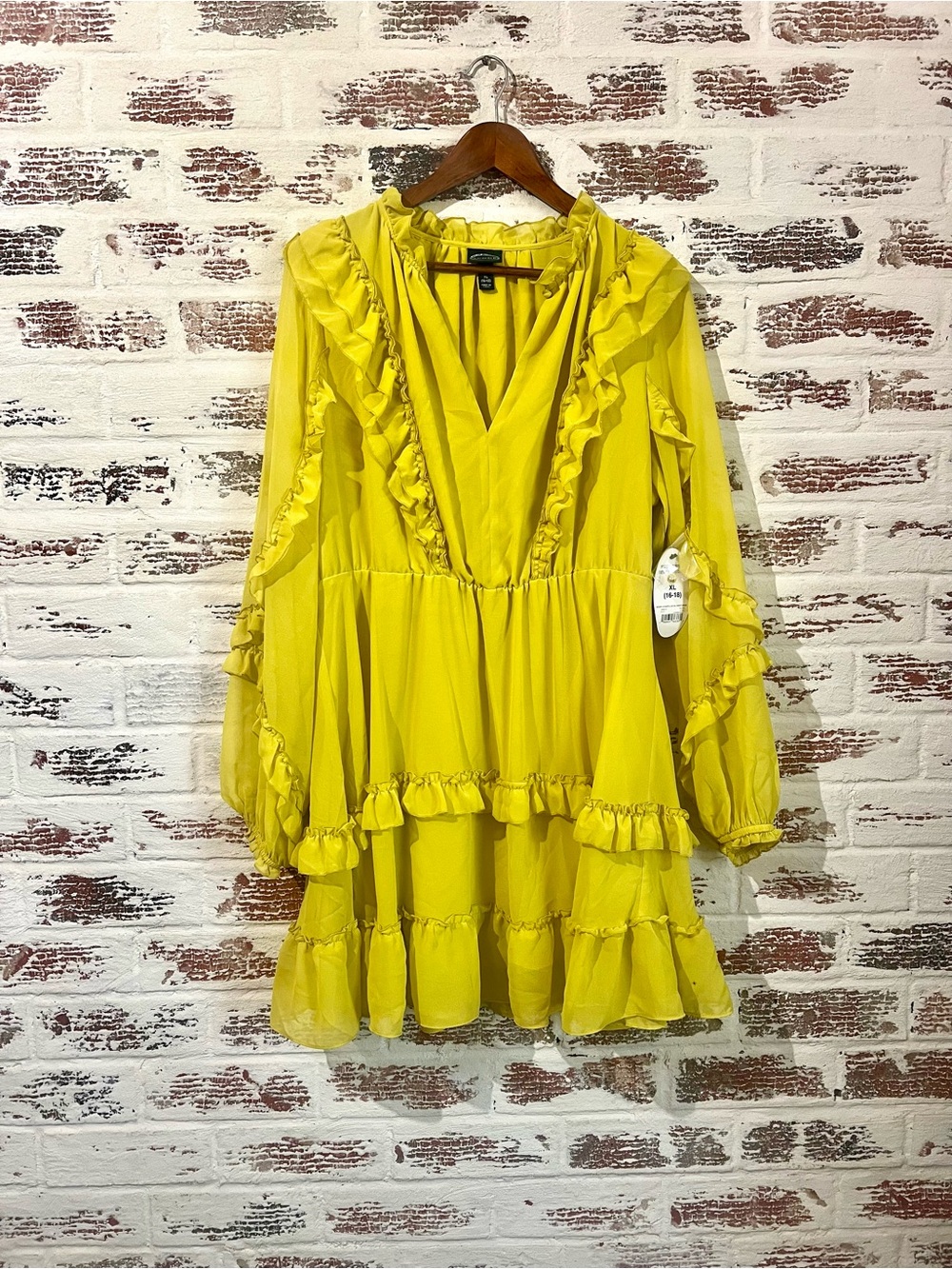Scoop Yellow Ruffle Long Sleeve Tiered Dress Women's XL (16-18) NWT